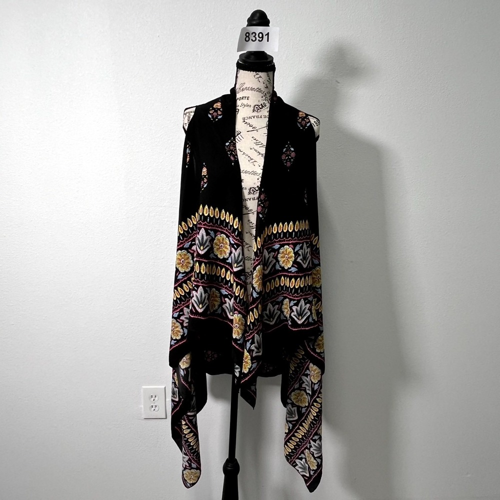 Janice Cardigan Kimono Womens One Size Black Multi Floral Open Front Layering